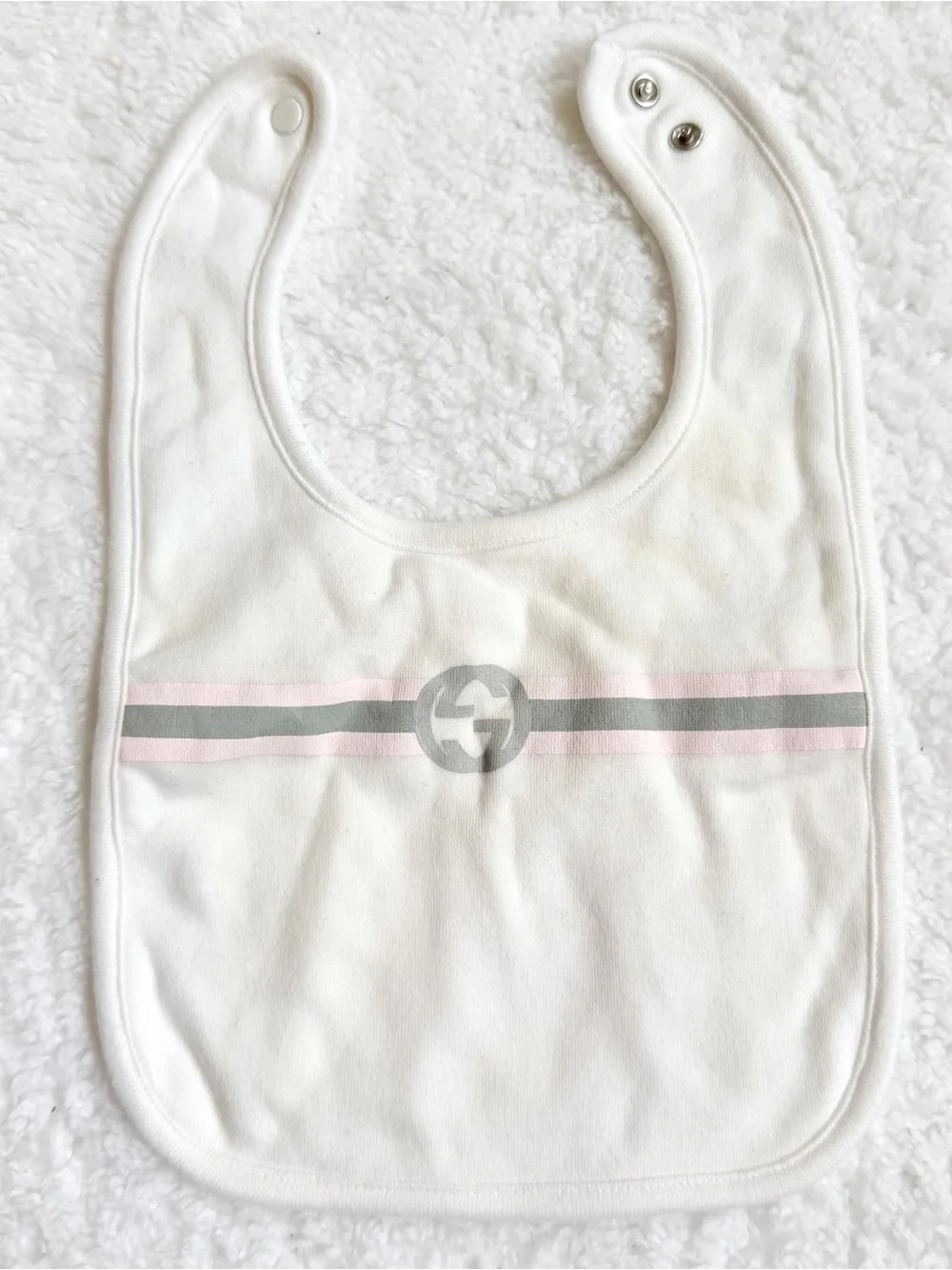Gucci Bib GG White Pink Baby Girl Infant RARE Made In Italy